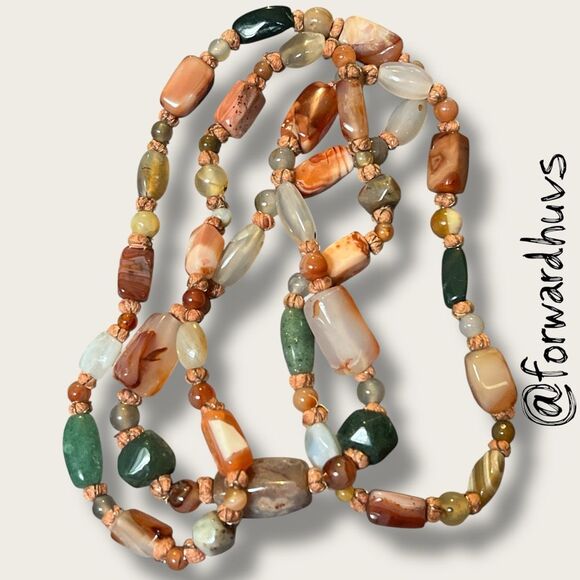 44” Knotted Jasper & Agate Stone Mix Necklace - No Clasp (Read Description) - Picture 9 of 10